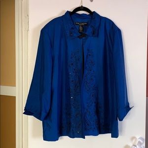 Jacket NWT 100% silk cobalt blue and black 3X